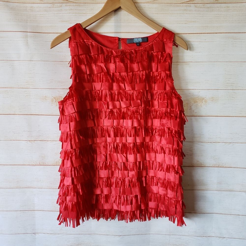 Eva Franco Fringe Sleeveless Tank Top Blouse Women's Size 10 Red Orange